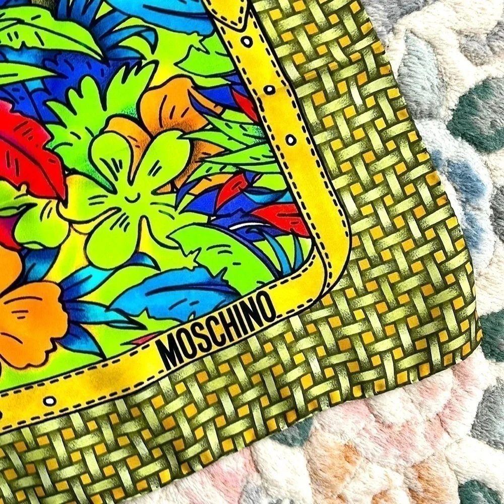 Brand New Moschino 100% Silk Square Teddy Bear Scarf Jungle Tropical Hawaii